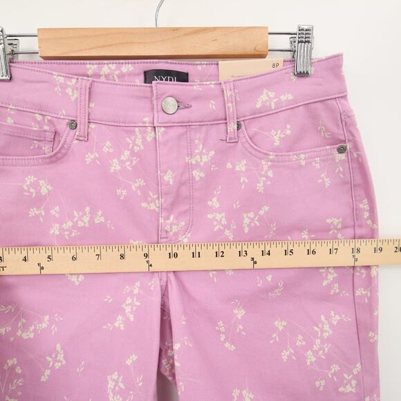 NYDJ Shorts Purple White Floral Pattern Ella Sideseam Slits Bermuda Size 8P - Picture 5 of 15